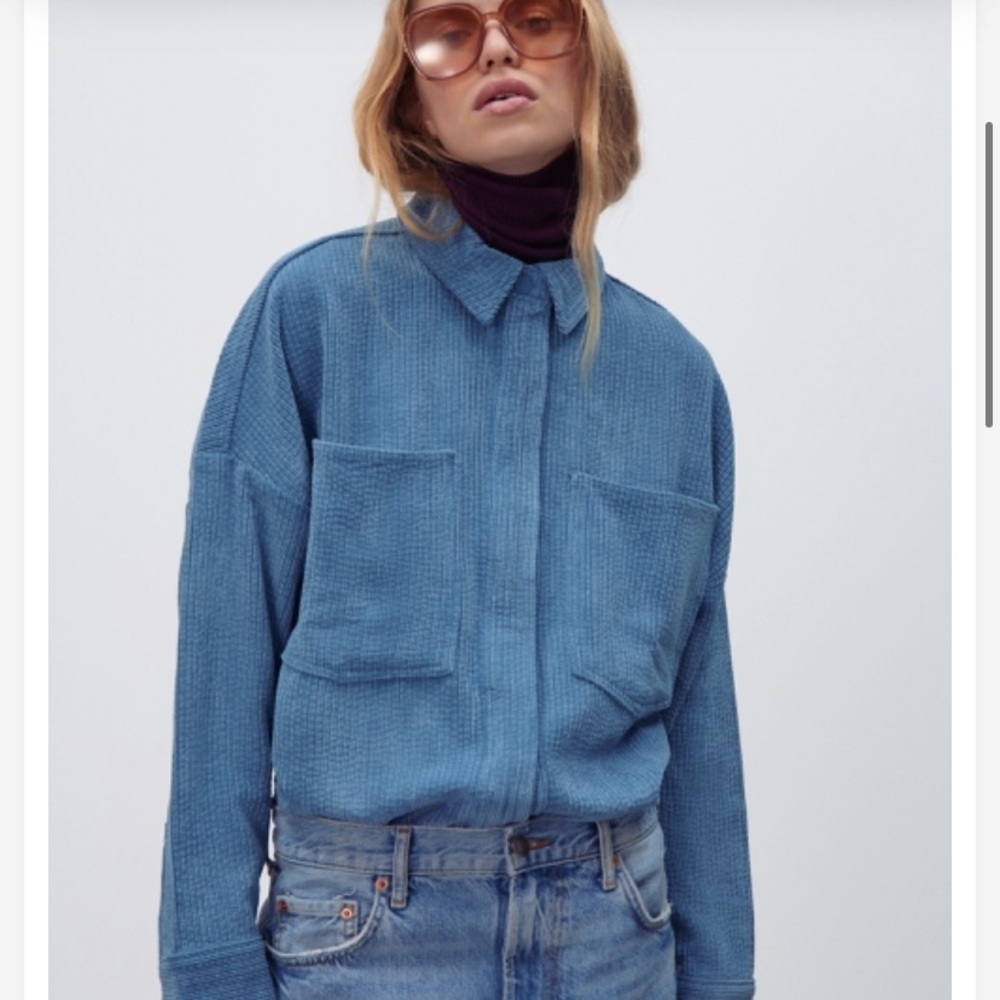 NWOT Zara Blue Corduroy Over-shirt w/Pockets Sz L (#48)